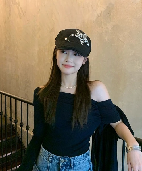 SHEENA（シーナ）の「レオパード柄スターモチーフハンチング帽（ハンチング/ベレー帽・レディース・ブラック・M）」の13枚目の写真