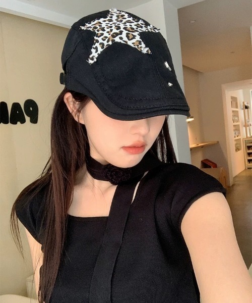 SHEENA（シーナ）の「レオパード柄スターモチーフハンチング帽（ハンチング/ベレー帽・レディース・ブラック・M）」の14枚目の写真