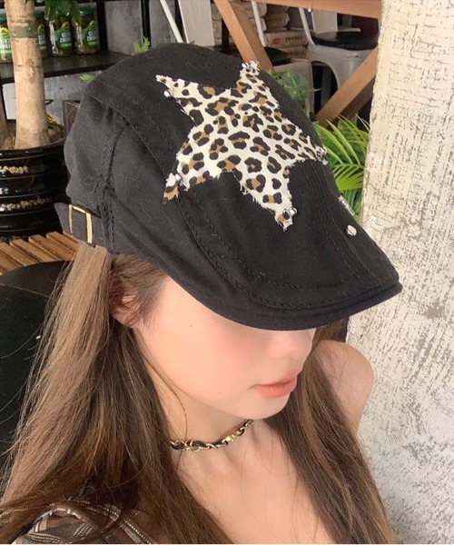 SHEENA（シーナ）の「レオパード柄スターモチーフハンチング帽（ハンチング/ベレー帽・レディース・ブラック・M）」の20枚目の写真