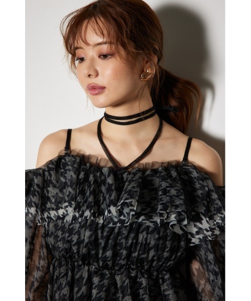 2WAYギャザーオフショルチュールブラウス 秋冬 春服（シャツ