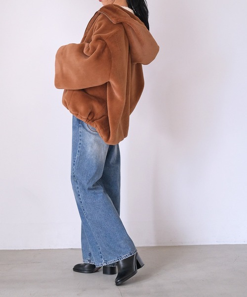 AKTE（アクテ）の「フェイクファーフーディーブルゾン（ブルゾン・レディース・ブラウン/ダークブラウン・FREE）」の19枚目の写真