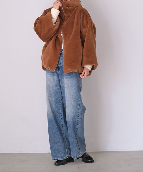 AKTE（アクテ）の「フェイクファーフーディーブルゾン（ブルゾン・レディース・ブラウン/ダークブラウン・FREE）」の20枚目の写真