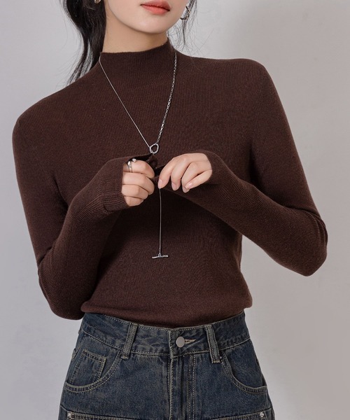 DAY CLOSET(デイ クローゼット)の「レディース 長袖エフォートレスハイネックリブニットトップス(ニット/セーター・レディース・ブラック/アイボリー/チャコールグレー/グレー/ライトグレー/ベージュ系その他/ブラウン/レッド/グリーン・FREE)」の6枚目の写真