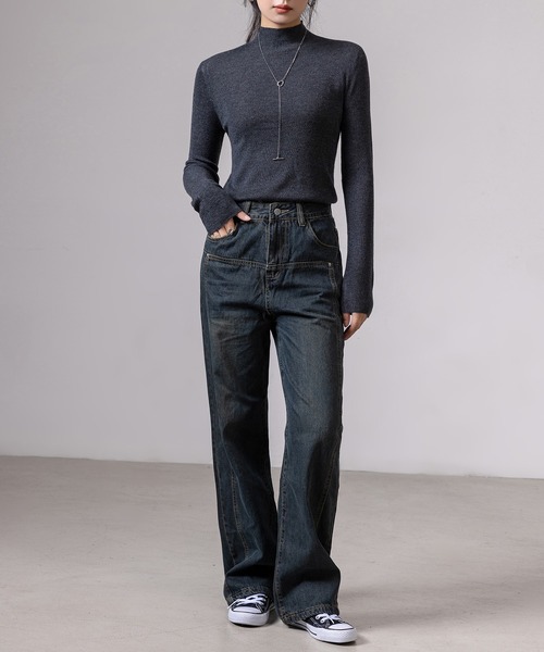 DAY CLOSET(デイ クローゼット)の「レディース 長袖エフォートレスハイネックリブニットトップス(ニット/セーター・レディース・ブラック/アイボリー/チャコールグレー/グレー/ライトグレー/ベージュ系その他/ブラウン/レッド/グリーン・FREE)」の22枚目の写真