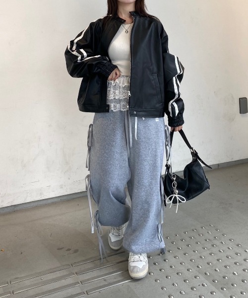 nemne store（ネンネストア）の「【Seoup】ラインレーストラックレザージャケット（ブルゾン・レディース・ブラック/ブラック系その他・フリー）」の8枚目の写真