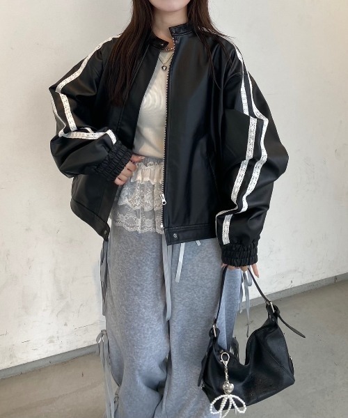 nemne store（ネンネストア）の「【Seoup】ラインレーストラックレザージャケット（ブルゾン・レディース・ブラック/ブラック系その他・フリー）」の9枚目の写真