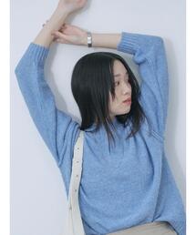 Samansa Mos2 blue | ラメ入りブークレヤーンプルオーバー(ニット/セーター)
