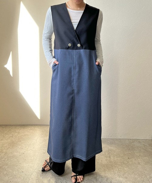 LHELBIE(レルビエ)の「ジレドッキングワンピース(ワンピース・レディース・ブラック/ベージュ・M)」の2枚目の写真