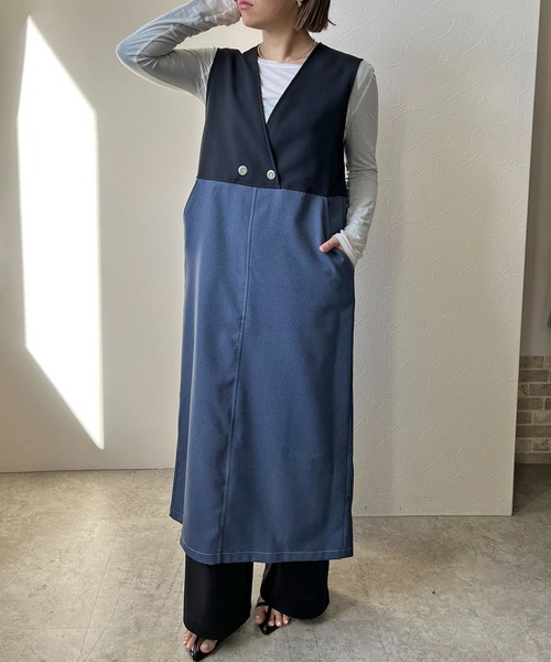 LHELBIE(レルビエ)の「ジレドッキングワンピース(ワンピース・レディース・ブラック/ベージュ・M)」の15枚目の写真