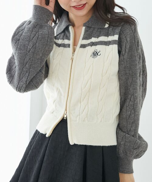 MAJESTIC LEGON（マジェスティックレゴン）の「ダブルジップバイカラーニット（ニット/セーター・レディース・ブラック系その他/グレー系その他/ベージュ系その他2/ピンク系その他2・MEDIUM）」の2枚目の写真