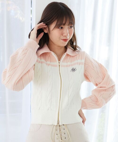 MAJESTIC LEGON（マジェスティックレゴン）の「ダブルジップバイカラーニット（ニット/セーター・レディース・ブラック系その他/グレー系その他/ベージュ系その他2/ピンク系その他2・MEDIUM）」の4枚目の写真