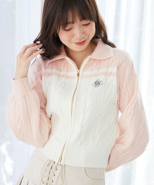 MAJESTIC LEGON（マジェスティックレゴン）の「ダブルジップバイカラーニット（ニット/セーター・レディース・ブラック系その他/グレー系その他/ベージュ系その他2/ピンク系その他2・MEDIUM）」の22枚目の写真