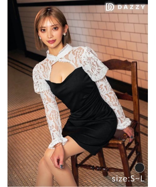 DAZZY(デイジー)の「カットアウトレース ドッキング ワンピース(ドレス・レディース・ブラック・S/M)」の7枚目の写真