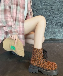 CANVAS+（キャンバスプラス）の「【CANVAS+】厚底レオパード柄編み上げショートブーツ（ブーツ）」