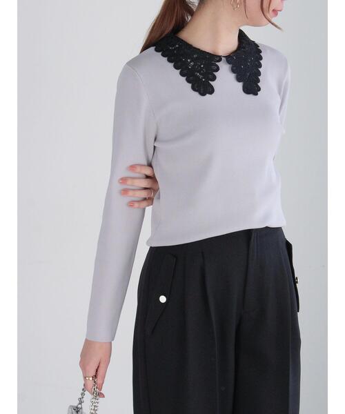 Te chichi（テチチ）の「レース衿ニットプルオーバー（ニット/セーター・レディース・グレー/ブラック/オフホワイト・F）」の3枚目の写真