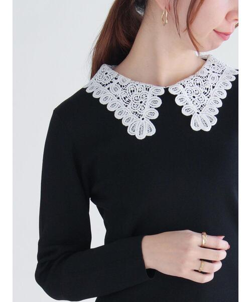 Te chichi（テチチ）の「レース衿ニットプルオーバー（ニット/セーター・レディース・グレー/ブラック/オフホワイト・F）」の2枚目の写真