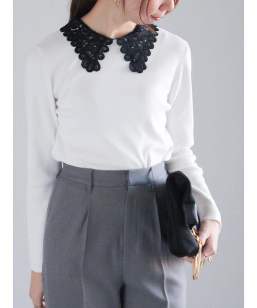 Te chichi（テチチ）の「レース衿ニットプルオーバー（ニット/セーター・レディース・グレー/ブラック/オフホワイト・F）」の6枚目の写真