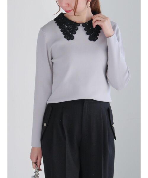 Te chichi（テチチ）の「レース衿ニットプルオーバー（ニット/セーター・レディース・グレー/ブラック/オフホワイト・F）」の9枚目の写真