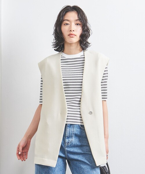 UNITED ARROWS(ユナイテッドアローズ)の「COMFY Vノーカラー ベスト -吸水速乾 UVカット ウォッシャブル-(ベスト・レディース・オフホワイト/ブラック・FREE)」の7枚目の写真