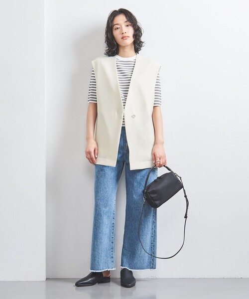 UNITED ARROWS(ユナイテッドアローズ)の「COMFY Vノーカラー ベスト -吸水速乾 UVカット ウォッシャブル-(ベスト・レディース・オフホワイト/ブラック・FREE)」の8枚目の写真