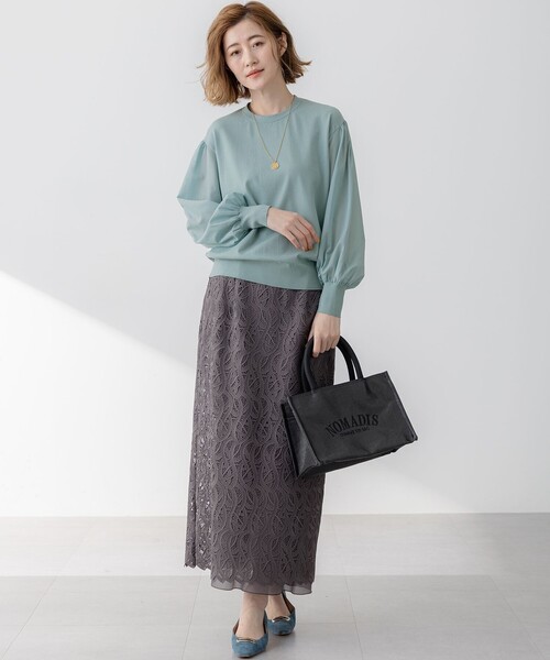 23区 L（ニジュウサンクオオキイサイズ）の「【洗える】コンフォートストレッチ パフスリーブ ニット（ニット/セーター・レディース・ブラック系/アイボリー系/ライトグリーン系・44/46/48）」の12枚目の写真