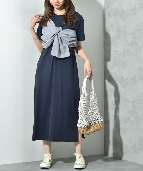 INTERPLANET(インタープラネット)の「デコリボン異素材切替ワンピース(ワンピース・レディース・グレー/ブラック/ネイビー・FREE)」の3枚目の写真