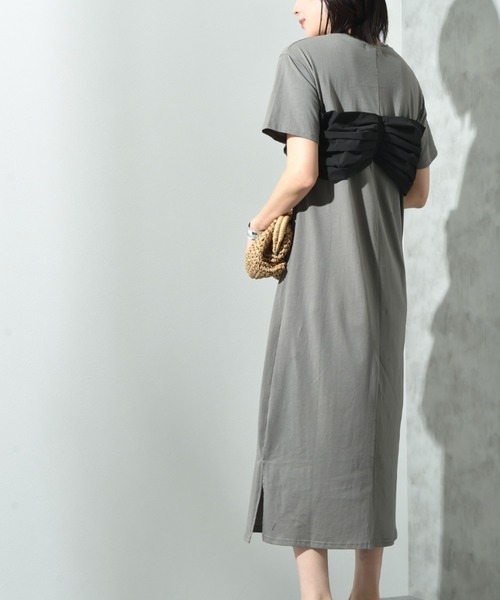 INTERPLANET(インタープラネット)の「デコリボン異素材切替ワンピース(ワンピース・レディース・グレー/ブラック/ネイビー・FREE)」の5枚目の写真