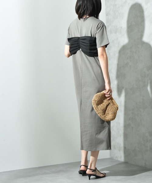 INTERPLANET(インタープラネット)の「デコリボン異素材切替ワンピース(ワンピース・レディース・グレー/ブラック/ネイビー・FREE)」の6枚目の写真