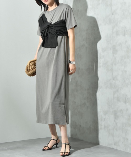 INTERPLANET(インタープラネット)の「デコリボン異素材切替ワンピース(ワンピース・レディース・グレー/ブラック/ネイビー・FREE)」の8枚目の写真