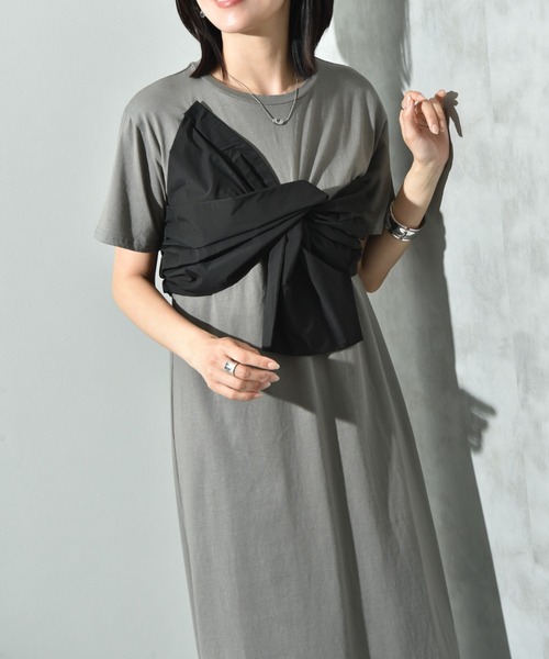 INTERPLANET(インタープラネット)の「デコリボン異素材切替ワンピース(ワンピース・レディース・グレー/ブラック/ネイビー・FREE)」の13枚目の写真