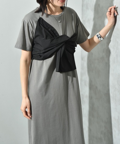 INTERPLANET(インタープラネット)の「デコリボン異素材切替ワンピース(ワンピース・レディース・グレー/ブラック/ネイビー・FREE)」の9枚目の写真