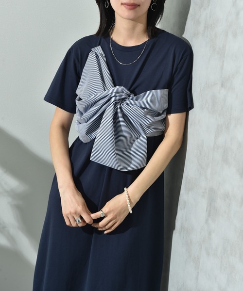 INTERPLANET(インタープラネット)の「デコリボン異素材切替ワンピース(ワンピース・レディース・グレー/ブラック/ネイビー・FREE)」の18枚目の写真