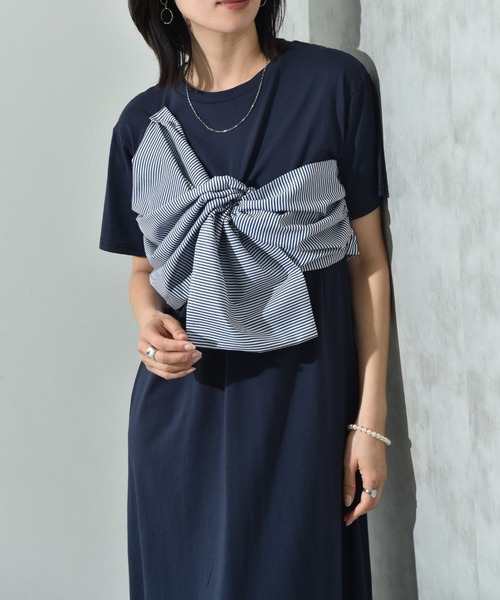 INTERPLANET(インタープラネット)の「デコリボン異素材切替ワンピース(ワンピース・レディース・グレー/ブラック/ネイビー・FREE)」の19枚目の写真