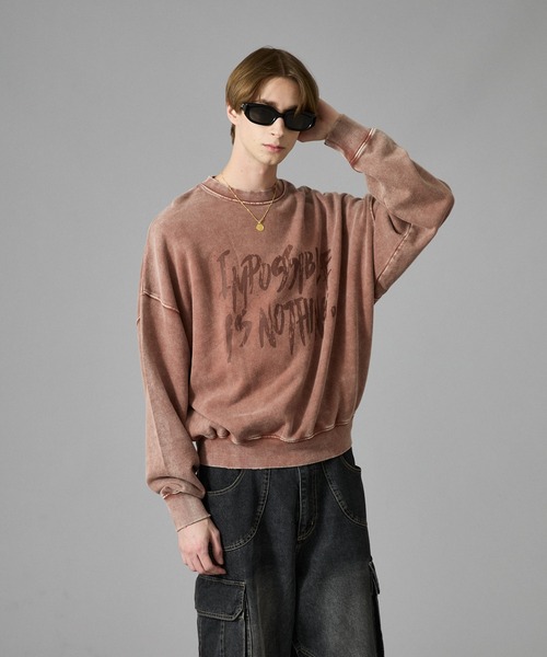 ANDER HUNK（アンダーハンク）の「Vintage Washed Sweat Pullover/ヴィンテージウォッシュスウェットプルオーバー（スウェット・メンズ・ブラウン/ブラック・LARGE/MEDIUM）」の3枚目の写真