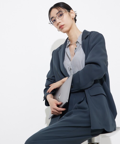 qualite（カリテ）の「【セットアップ対応】トルコサテンジャケット（テーラードジャケット・レディース・チャコールグレー/アイボリー・36/38）」の2枚目の写真