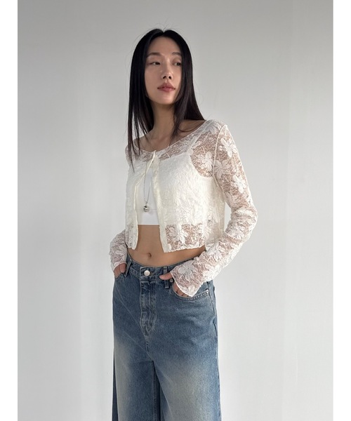 Didot.showroom(ディドット ショールーム)の「【DIDOT.】フラワーレースシアーカーディガン(カーディガン/ボレロ・レディース・アイボリー/ブラック/ブラウン・FREE)」の4枚目の写真