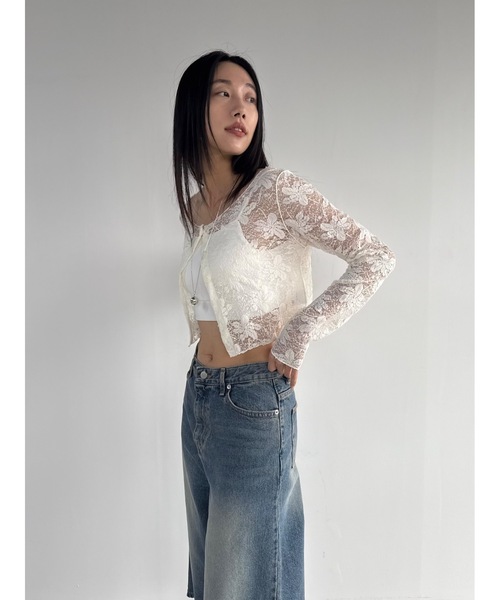 Didot.showroom(ディドット ショールーム)の「【DIDOT.】フラワーレースシアーカーディガン(カーディガン/ボレロ・レディース・アイボリー/ブラック/ブラウン・FREE)」の6枚目の写真