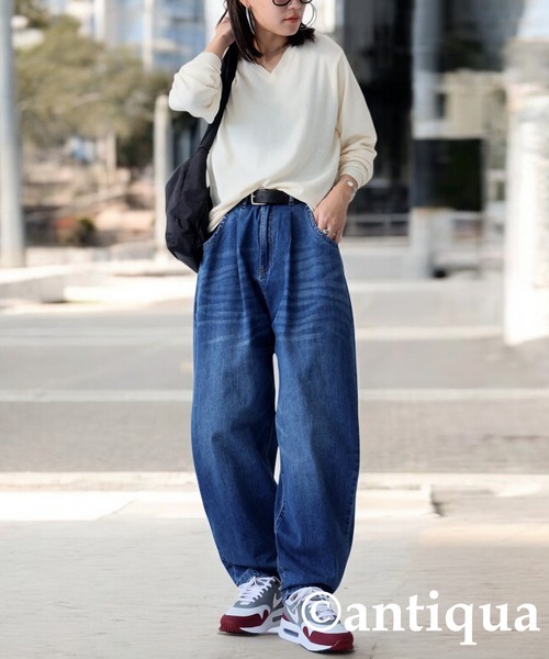 antiqua(アンティカ)の「コーデセット カシミヤタッチニット×サーカスデニムパンツ(セットアップ・レディース・ベージュ系その他/ブラック/ナチュラル・LXL/ML)」の3枚目の写真