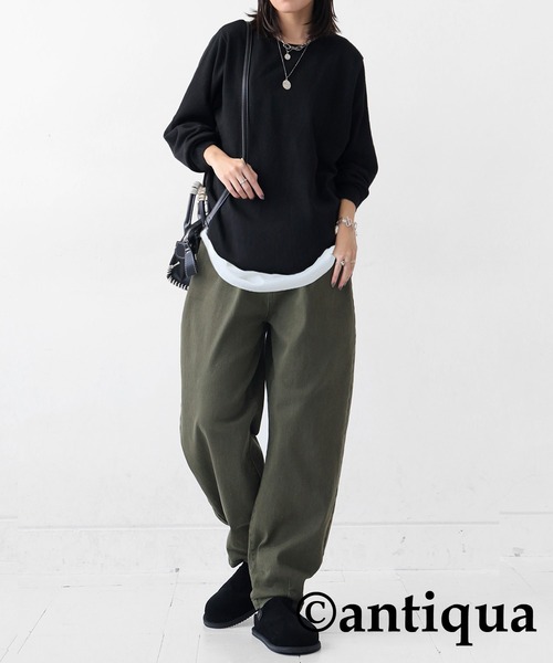 antiqua(アンティカ)の「コーデセット カシミヤタッチニット×サーカスデニムパンツ(セットアップ・レディース・ベージュ系その他/ブラック/ナチュラル・LXL/ML)」の2枚目の写真