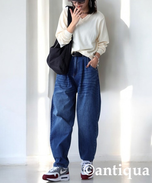 antiqua(アンティカ)の「コーデセット カシミヤタッチニット×サーカスデニムパンツ(セットアップ・レディース・ベージュ系その他/ブラック/ナチュラル・LXL/ML)」の4枚目の写真