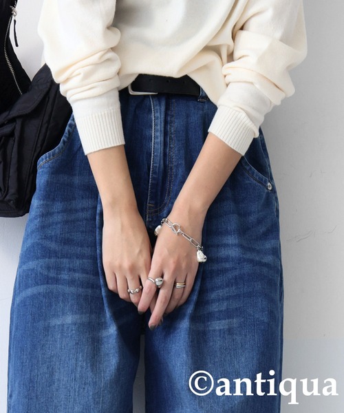 antiqua(アンティカ)の「コーデセット カシミヤタッチニット×サーカスデニムパンツ(セットアップ・レディース・ベージュ系その他/ブラック/ナチュラル・LXL/ML)」の5枚目の写真