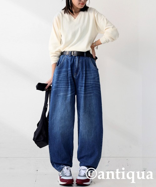 antiqua(アンティカ)の「コーデセット カシミヤタッチニット×サーカスデニムパンツ(セットアップ・レディース・ベージュ系その他/ブラック/ナチュラル・LXL/ML)」の6枚目の写真