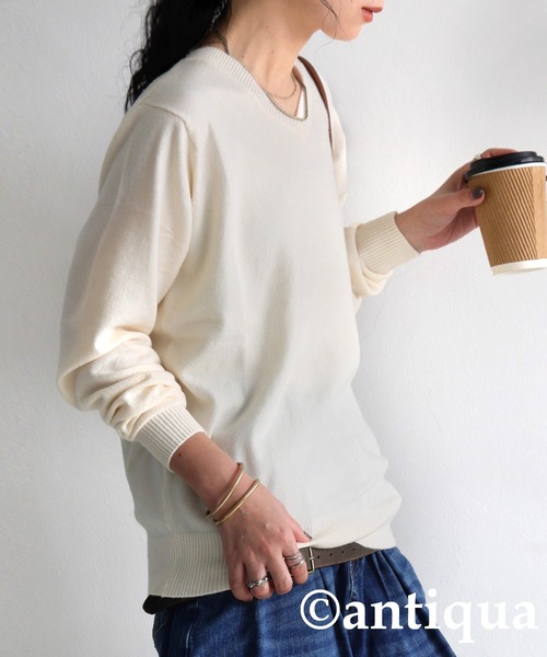 antiqua(アンティカ)の「コーデセット カシミヤタッチニット×サーカスデニムパンツ(セットアップ・レディース・ベージュ系その他/ブラック/ナチュラル・LXL/ML)」の7枚目の写真