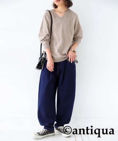 antiqua(アンティカ)の「コーデセット カシミヤタッチニット×サーカスデニムパンツ(セットアップ・レディース・ベージュ系その他/ブラック/ナチュラル・LXL/ML)」の16枚目の写真