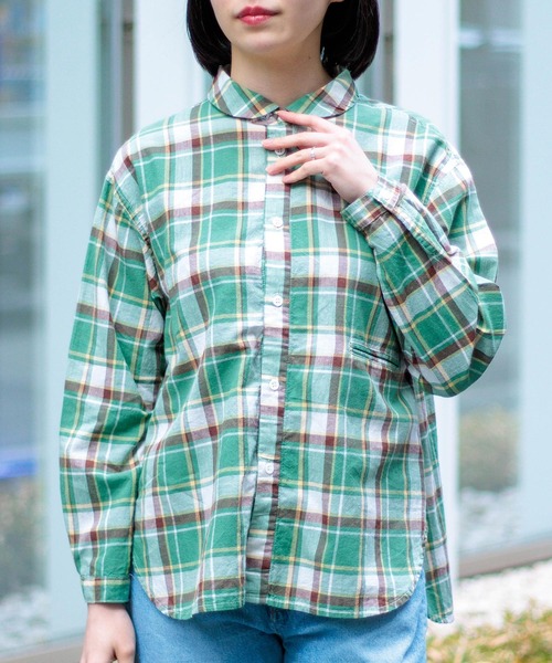 シャツ ブラウス 「D.M.G. / ディーエムジー」 コットンタイプライター ボリュームスリーブブラウス レディース スタンドカラーシャツ ドミンゴ DMG プルオーバーワイド