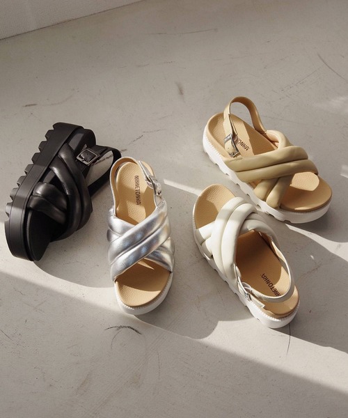 Minnetonka（ミネトンカ）の「【MINNETONKA/ミネトンカ】 クロスベルトパデッドサンダル パフィーサンダル 23M03（サンダル・レディース・シルバー/ブラック/ホワイト/ベージュ・5/6/7/8/9）」の11枚目の写真