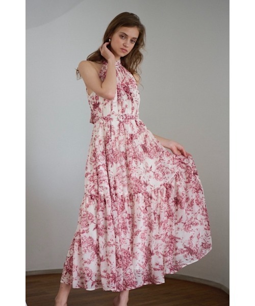 Positano Belted long Dress 2 プリントホルターネックティアードドレス 2