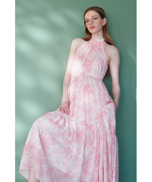 Positano Belted long Dress 2 プリントホルターネックティアードドレス 2
