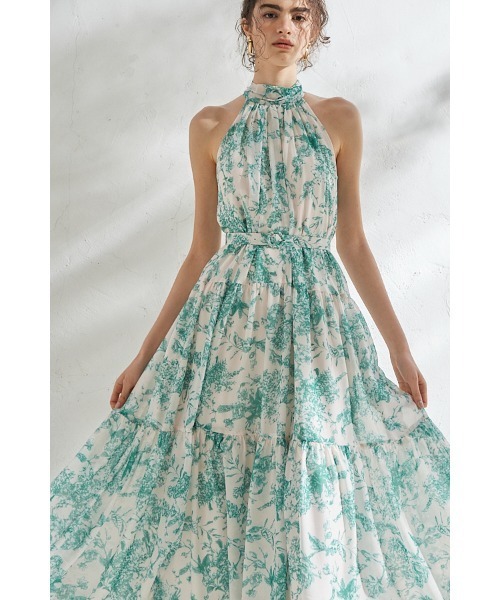 Positano Belted long Dress 2 プリントホルターネック