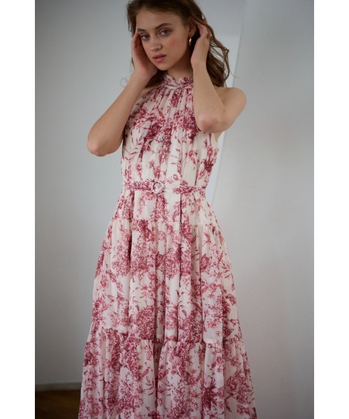 Positano Belted long Dress 2 プリントホルターネックティアードドレス 2